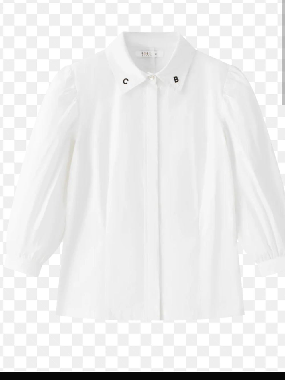 Classic White Puff-Sleeve Blouse with Embroidered Collar Coco Blanc NWT